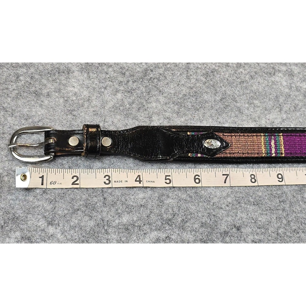 Circle Y Western Belt Mens 32 Leather Multicolor Woven Inlay Silver Accents West - Picture 14 of 15